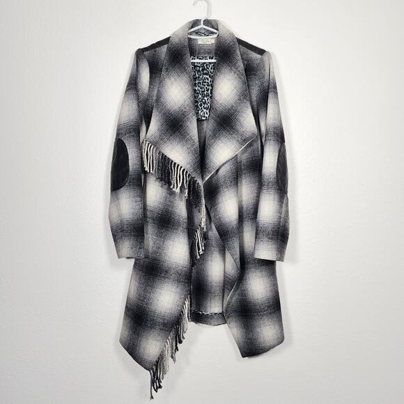Tasha Polizzi Collection Plaid Wool Coat Fringe Wrap Western Inspired Size Small - Picture 1 of 11